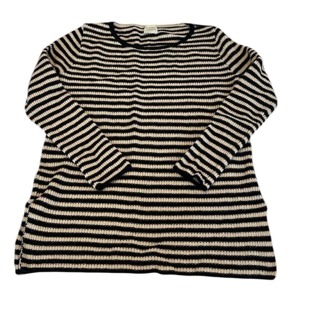 NWOT Rodika Zanian Paris szS LS black & cream striped side slit tunic sweater